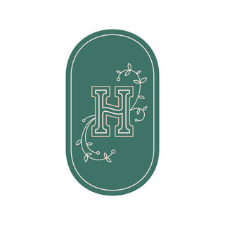 teal oval H logo with tendrils on either side