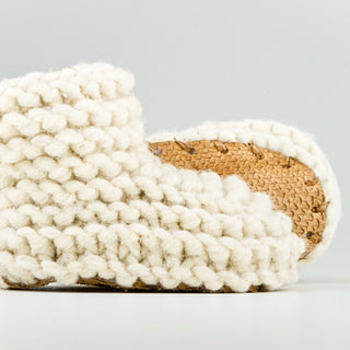 hand knit baby slipper in sheep wool